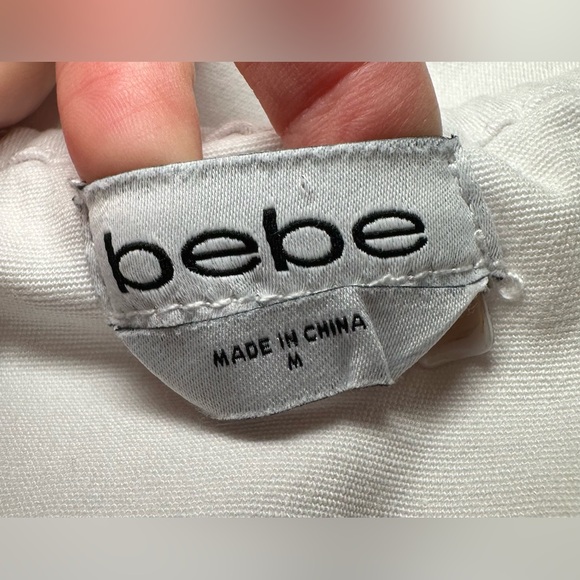 NWT bebe White Rhinestone Logo Bodycon Mini Dress Y2K Glam Stretch club sexy M - Picture 10 of 11